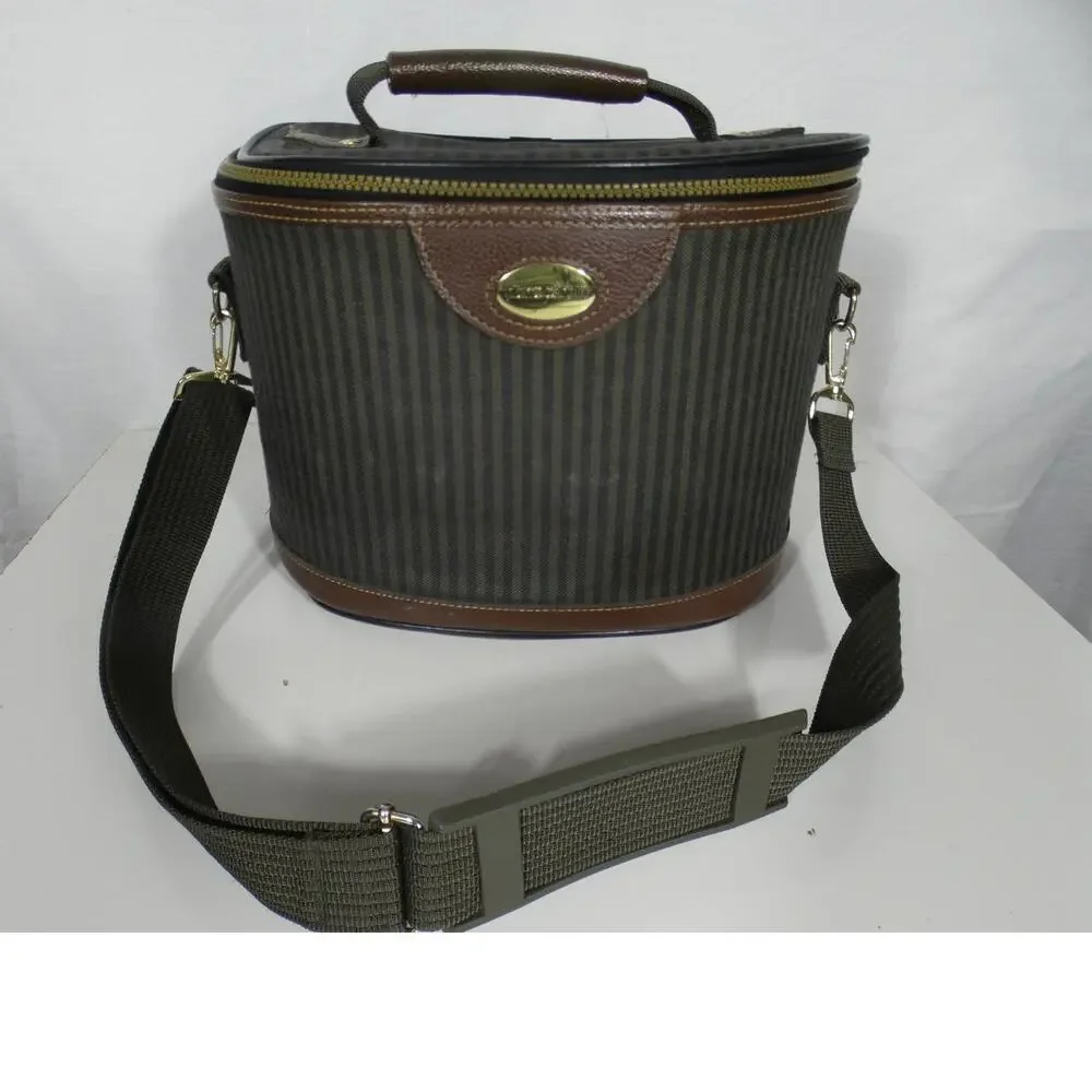 Vintage Pierre Cardin Makeup Train Case Zipper Closure Handle Strap Canvas